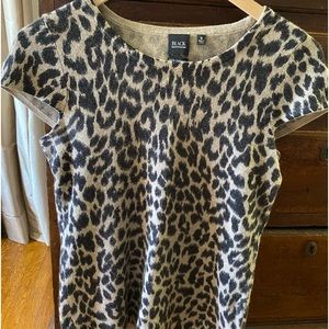 Leopard print BLACK Saks cashmere cap sleeve sweater